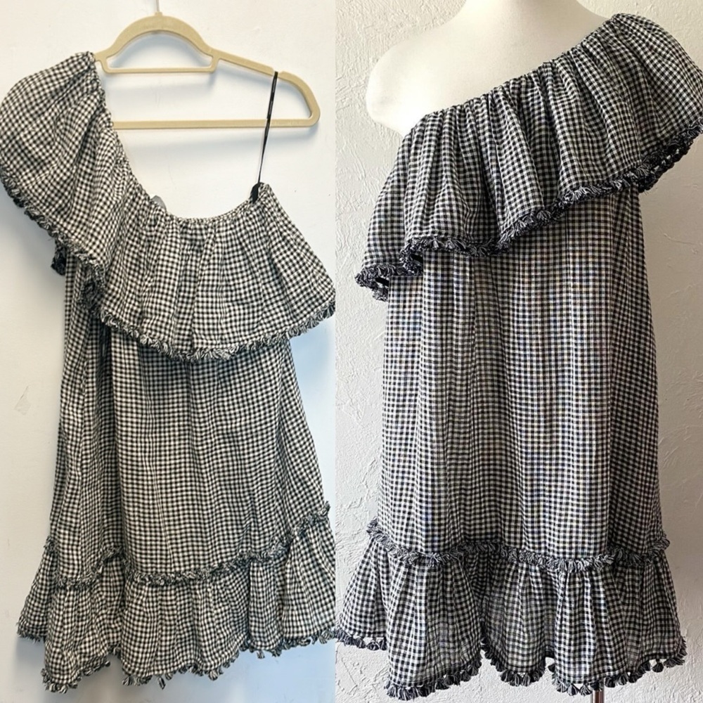 Zimmermann one shoulder checked plaid dress